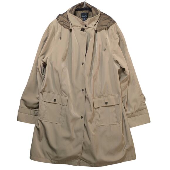 East 5th Women’s Trench Coat 2X Beige Hooded Lined Jacket Rain Windbreaker - Picture 2 of 16